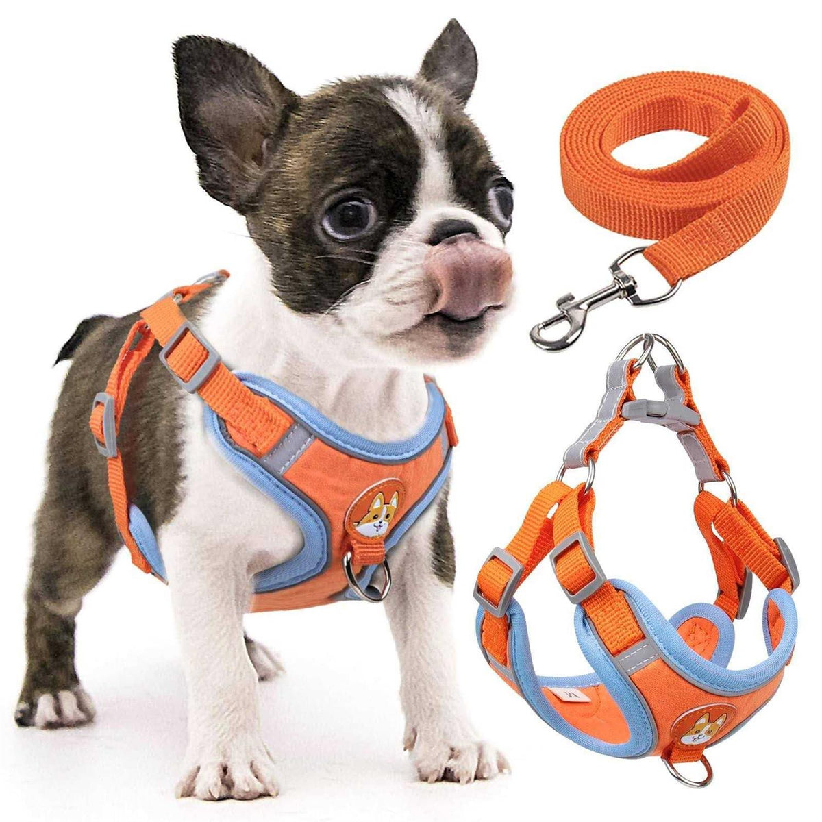 Adjustable Padded Reflective Dog Harness with 2 Leash Clips Q572