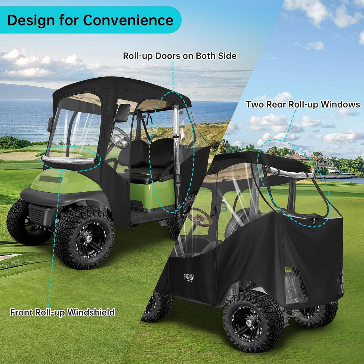 2 Passenger Golf Cart Enclosures Cover Black M55846