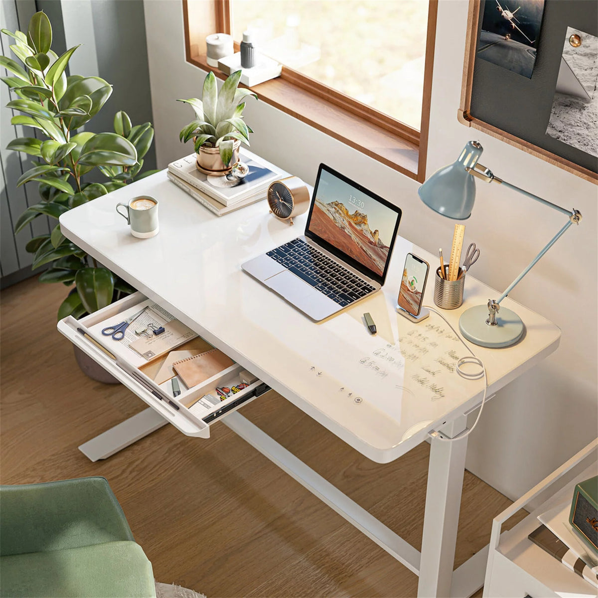 Black Glass Tabletop Standing Desk with Wireless Charging Z3130