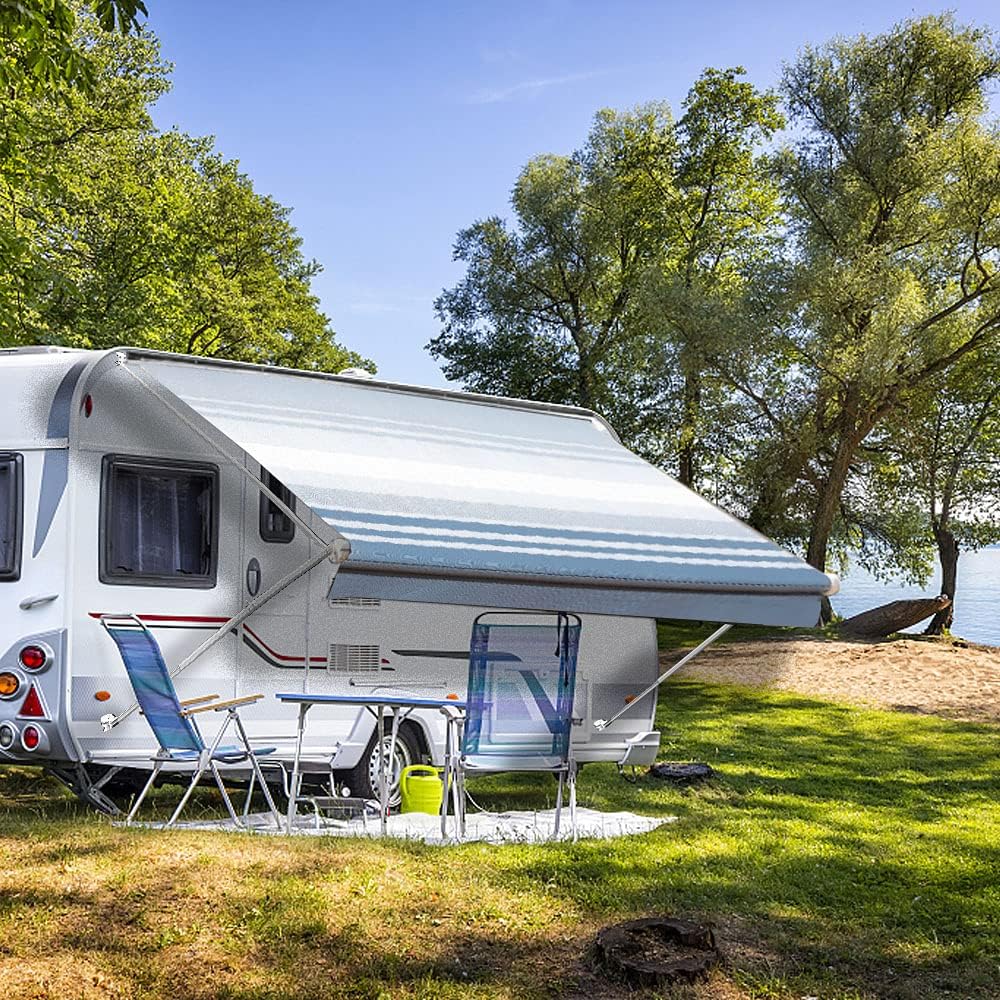 19' Ocean Blue Vinyl RV Awning Fabric Replacement Q462