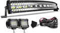 32Inch Curved LED Light Bar Kit with 2X 4Inch 60W LED Cube Light Pods Wiring Harness Spot Flood Combo Work Lights H295121