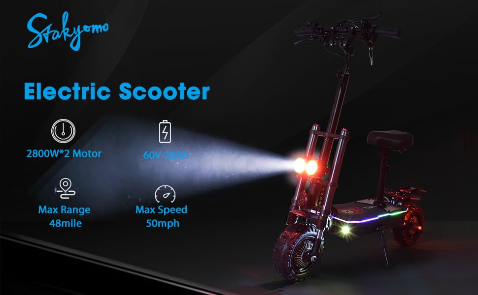 60V 38.4Ah Dual Motor Electric Scooter with 11" All-Terrain Tires T828901