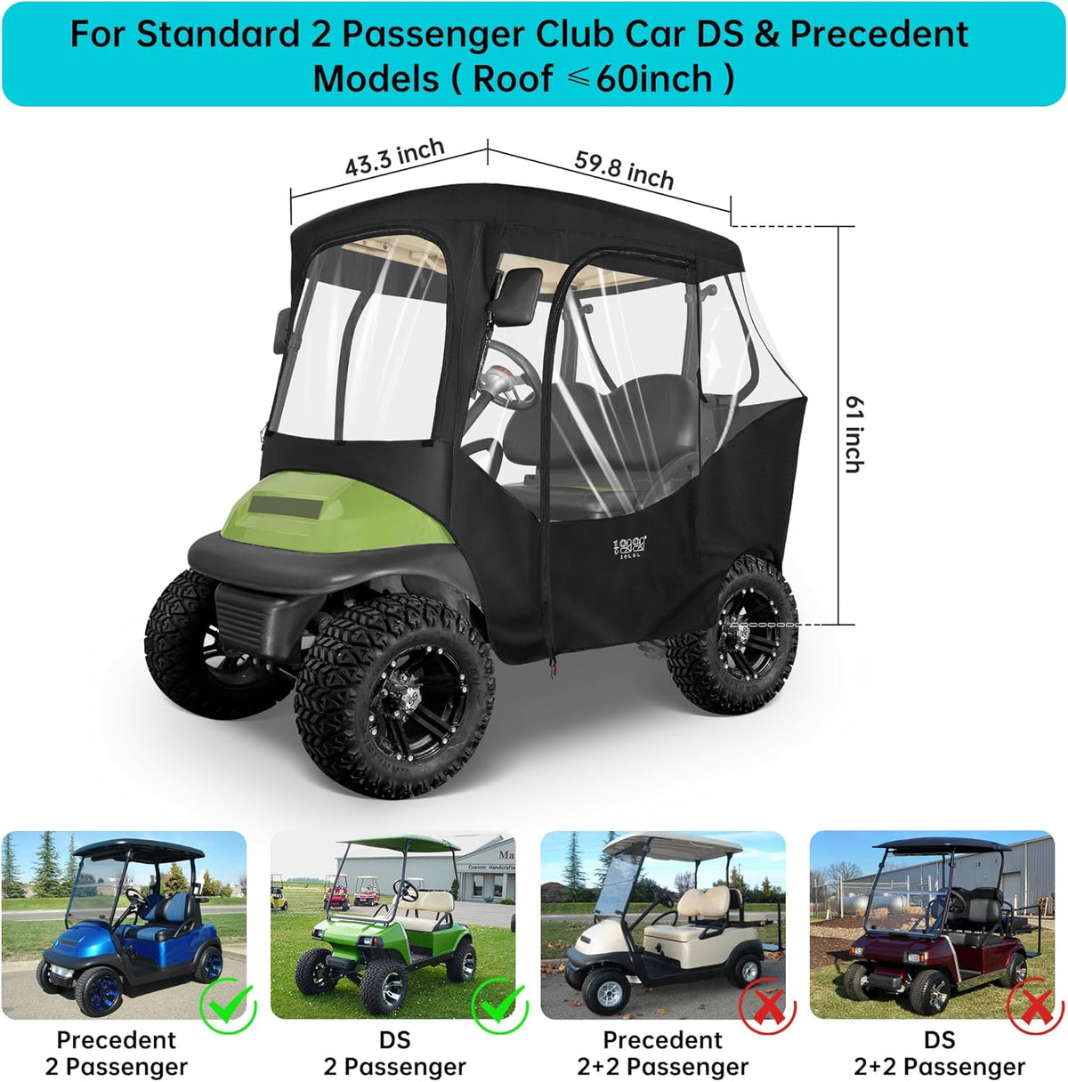2 Passenger Golf Cart Enclosures Cover Black M55846