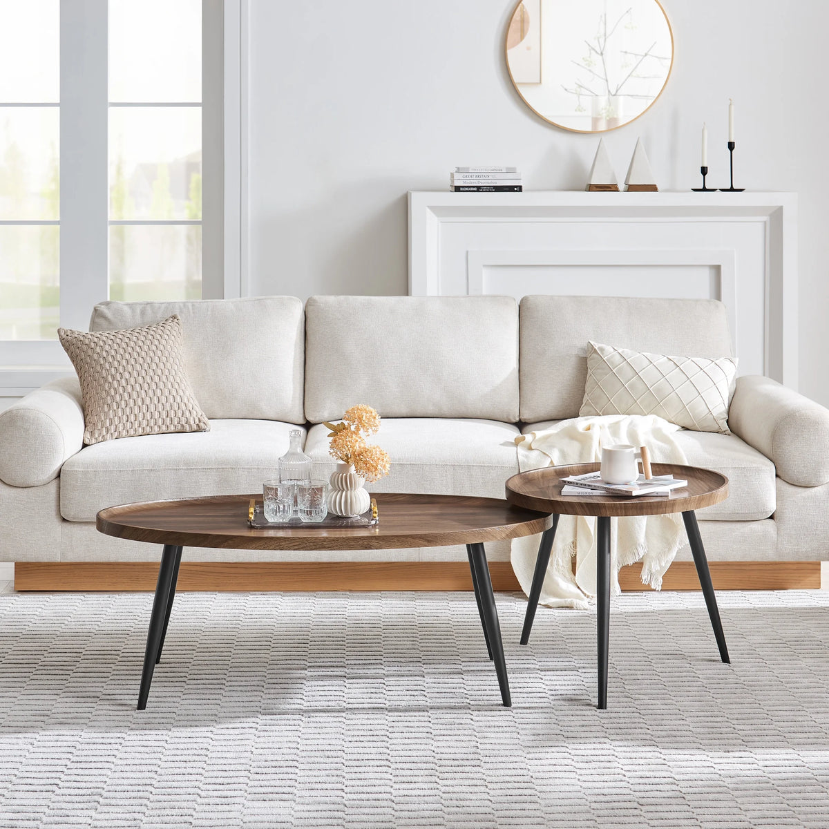 2 Piece Walnut Coffee Table Set with Black Metal Legs G580828