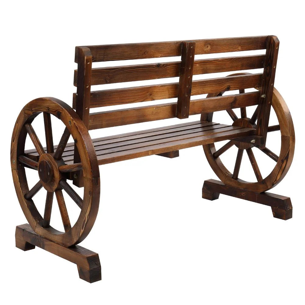 Rustic 2-Person Wooden Wagon Wheel Bench I2861