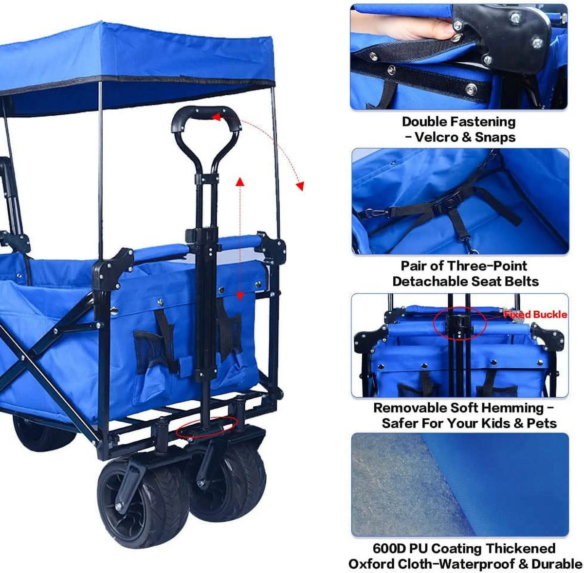 Collapsible Heavy Duty Folding Wagon Cart with Removable Canopy K60266