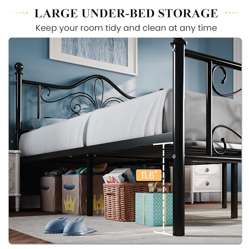 Full Size White Metal Bed Frame with Headboard and Footboard N3265