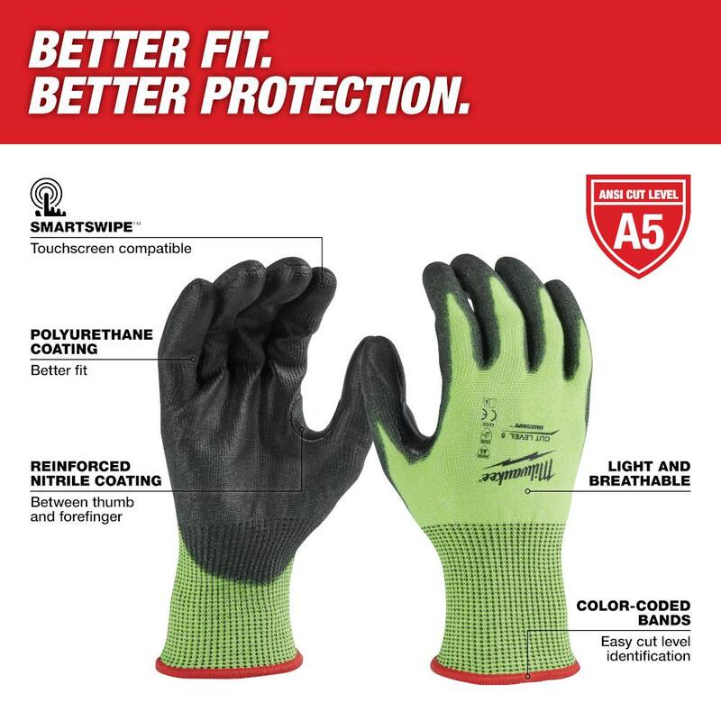 High Visibility Level 5 Cut Resistant Polyurethane Dipped Work Gloves 12-Pack T612378