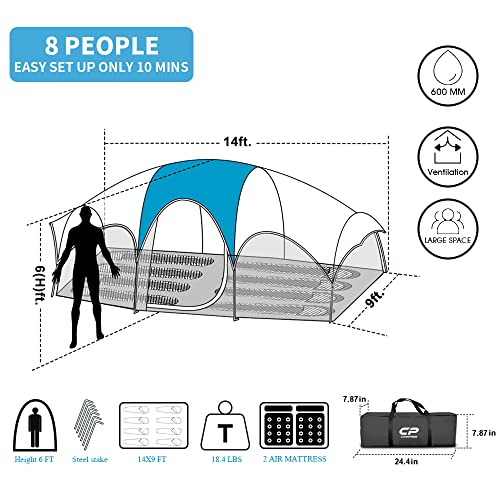 8 Person Weather Resistant Camping Tent with Carry Bag N338471