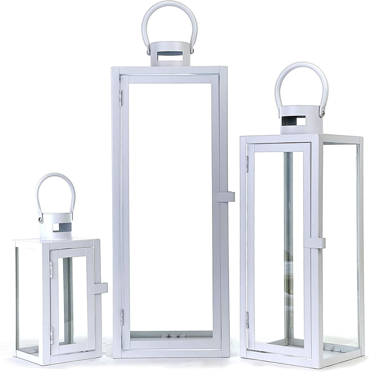 3-PC Set Jumbo Black Candle Lantern Set with Chrome Plated Structure and Tempered Glass J470960
