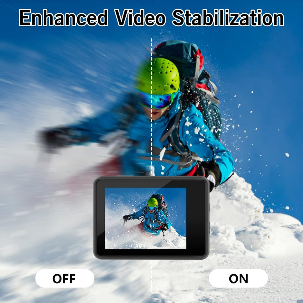 Action Camera 4K 24MP 2.0 Touch LCD Dual Screen Waterproof Sports Video Recorder 2 Batteries Accessories Kit Pack of 2 I3198