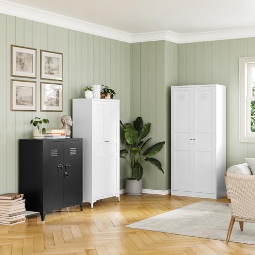 White 5 Tier Metal Storage Cabinet with 2 Doors and 4 Adjustable Shelves X992150
