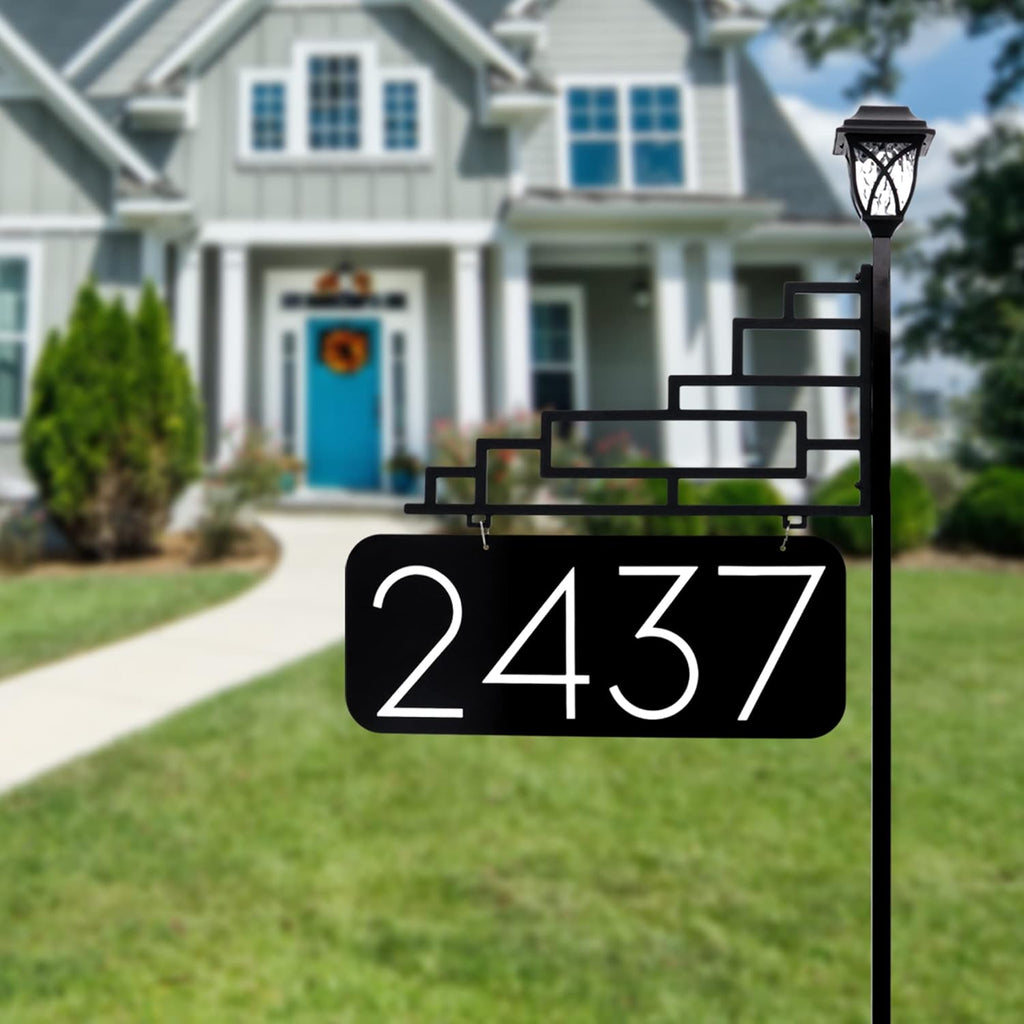 Extra Large Reflective Yard Address Sign with Solar Light - 6 Numbers - 47 Pole U19724