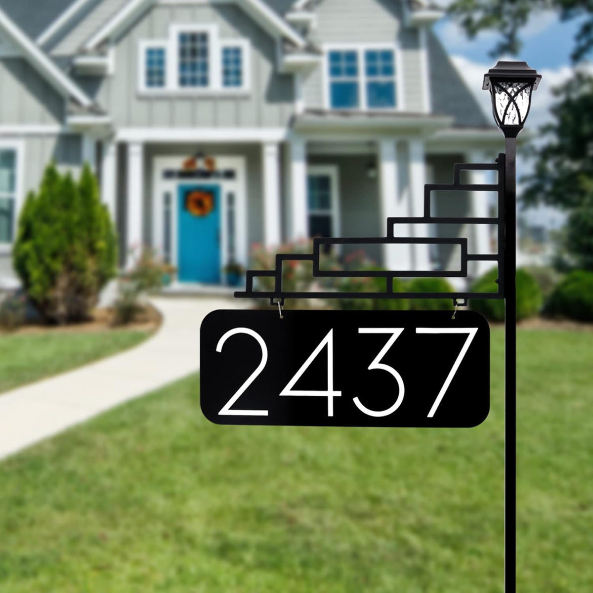 Extra Large Reflective Yard Address Sign with Solar Light - 6 Numbers - 47 Pole U19724