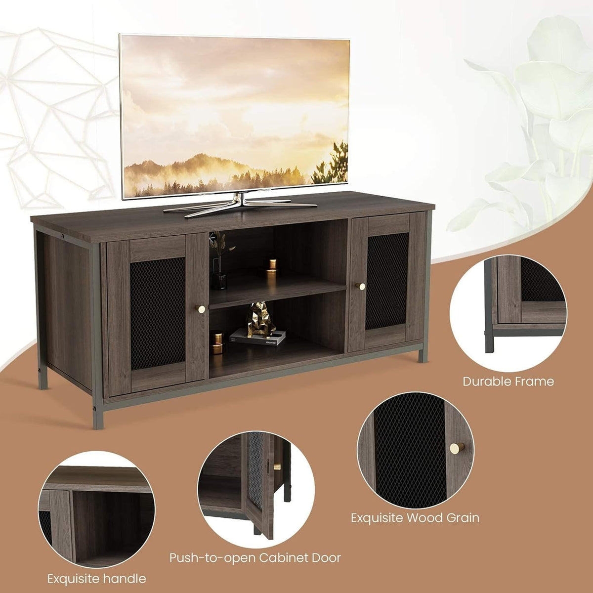 Brown Walnut Entertainment Center Stand with Storage L420810
