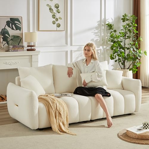 Black Oversized 3 Seater Boucle Sofa with 3 Pillows W5828