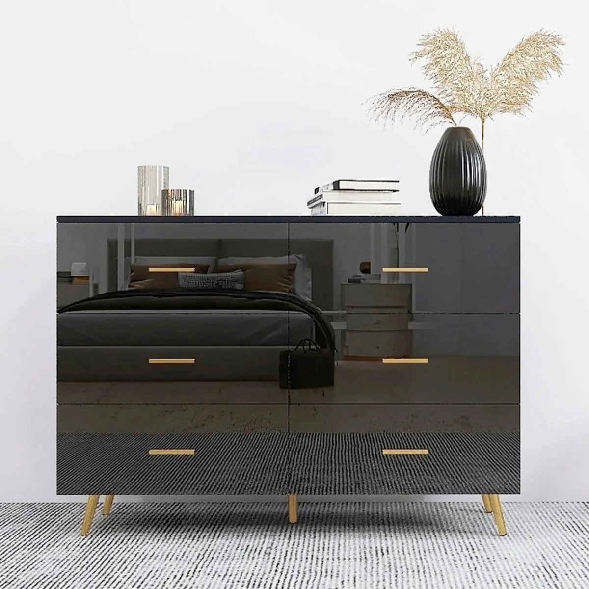 White 6 Drawer Dresser with Golden Handle F5227