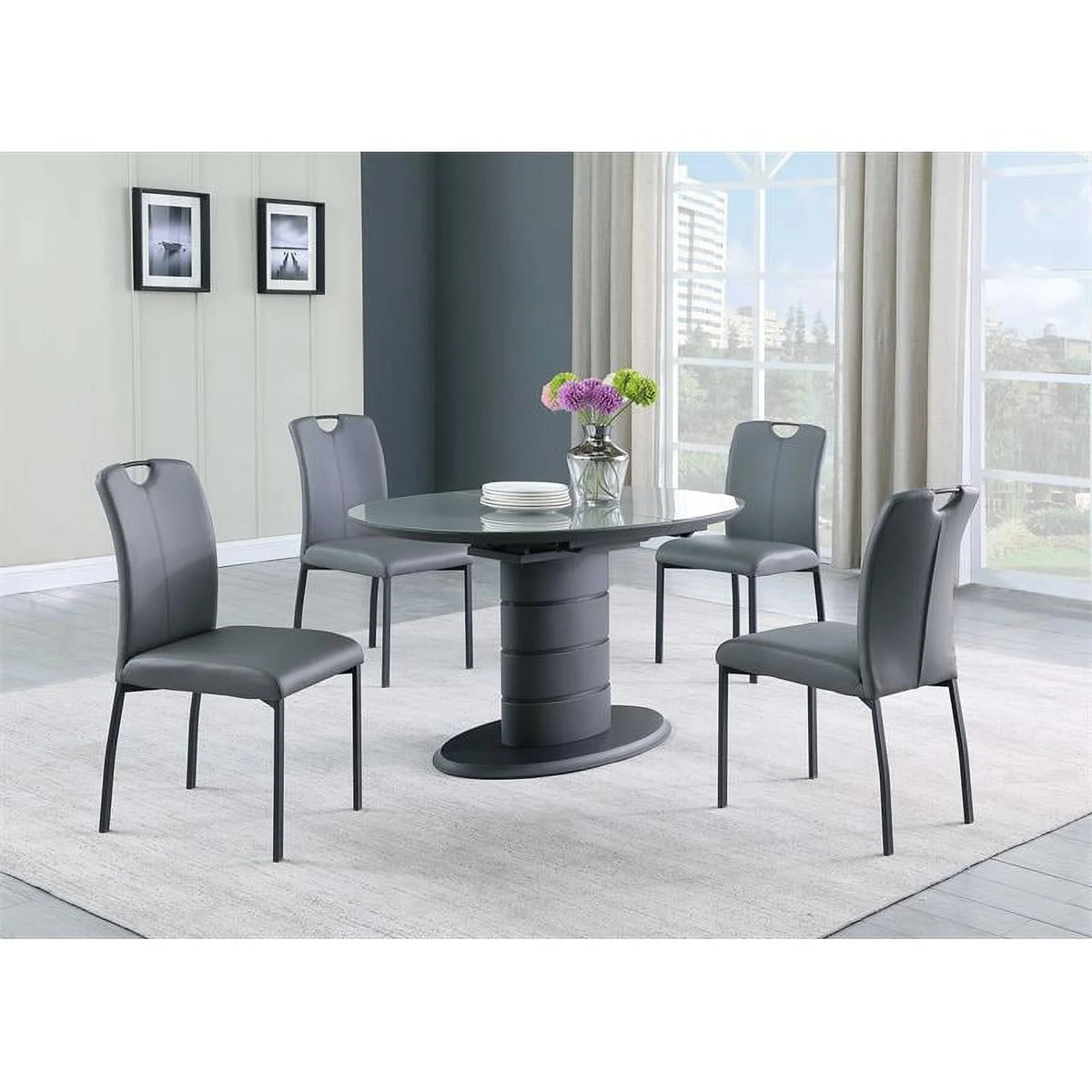 Matte Gray & Black Wood Dining Table I911881