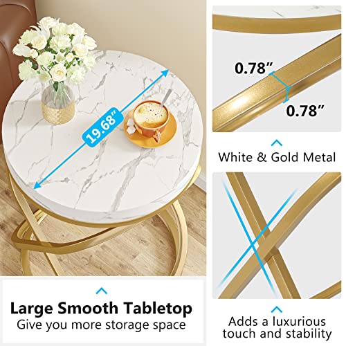 White and Gold Faux Marble Top End Tables Set of 2 C61167
