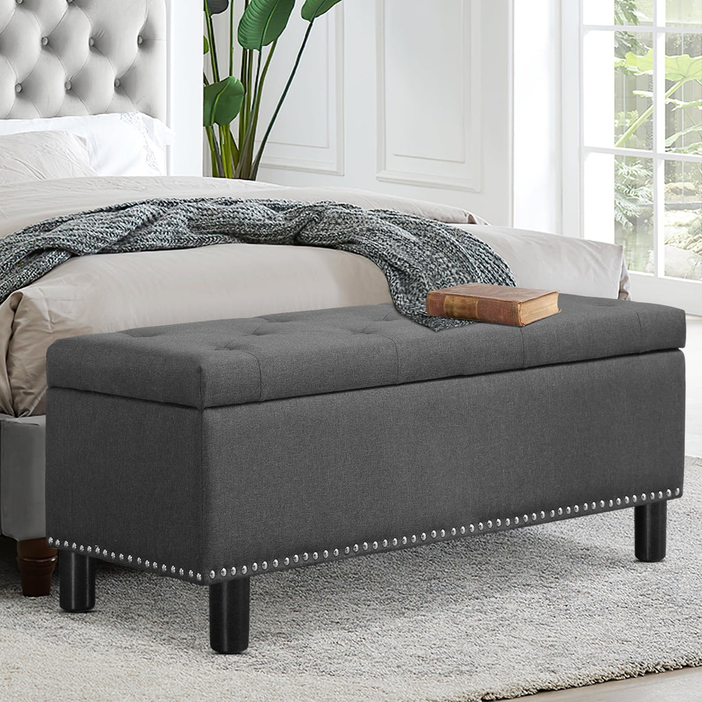 Dark Grey Upholstered Storage Ottoman Bench N37663
