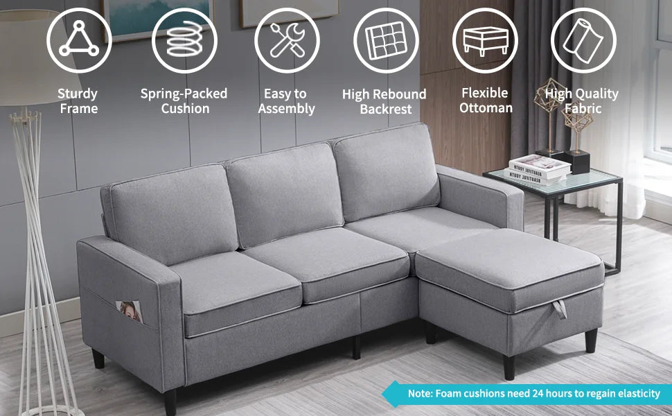 Dark Gray L-Shaped Sectional Sofa with Storage Ottoman G23272