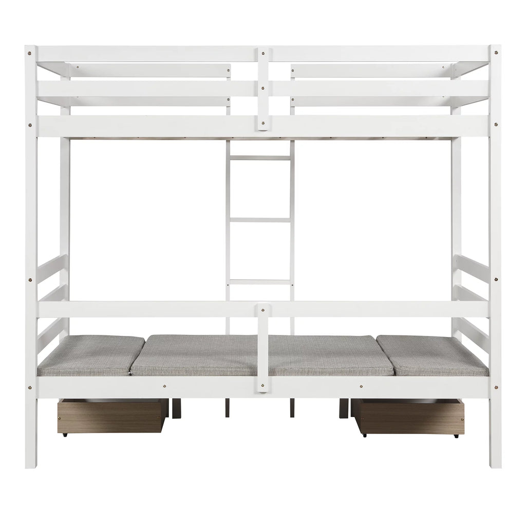 Twin Size Loft Bed with Desk, Seat and Two Storage Drawer, White K777