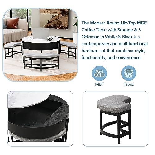 Lift-Top Coffee Table with Hidden Storage and Ottoman H5363