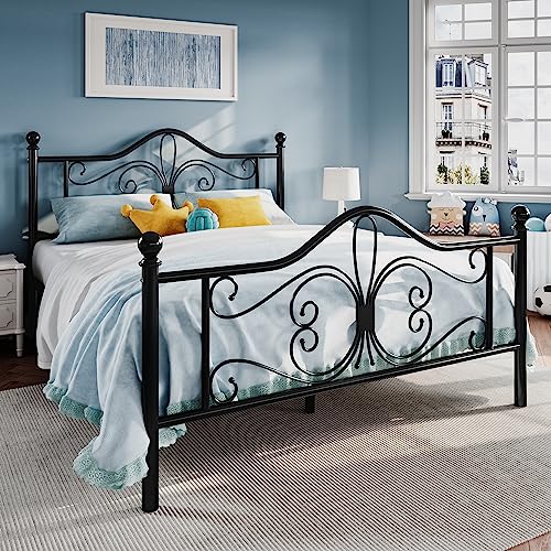 Full Size White Metal Bed Frame with Headboard and Footboard N3265