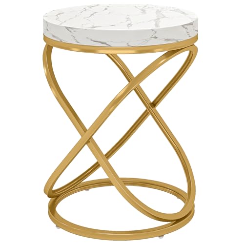 White and Gold Faux Marble Top End Tables Set of 2 C61167