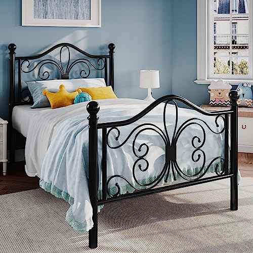 Full Size White Metal Bed Frame with Headboard and Footboard N3265