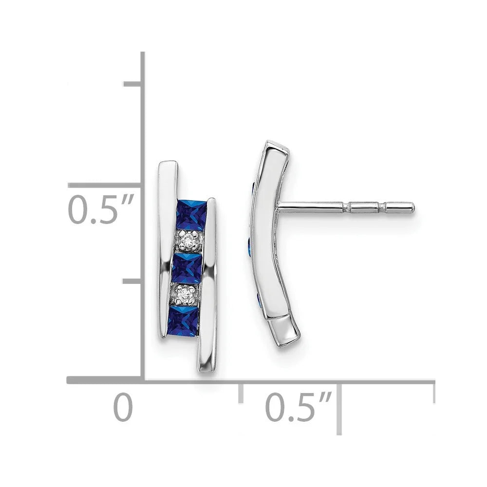 14k White Gold Diamond and Sapphire Stud Earrings C4053
