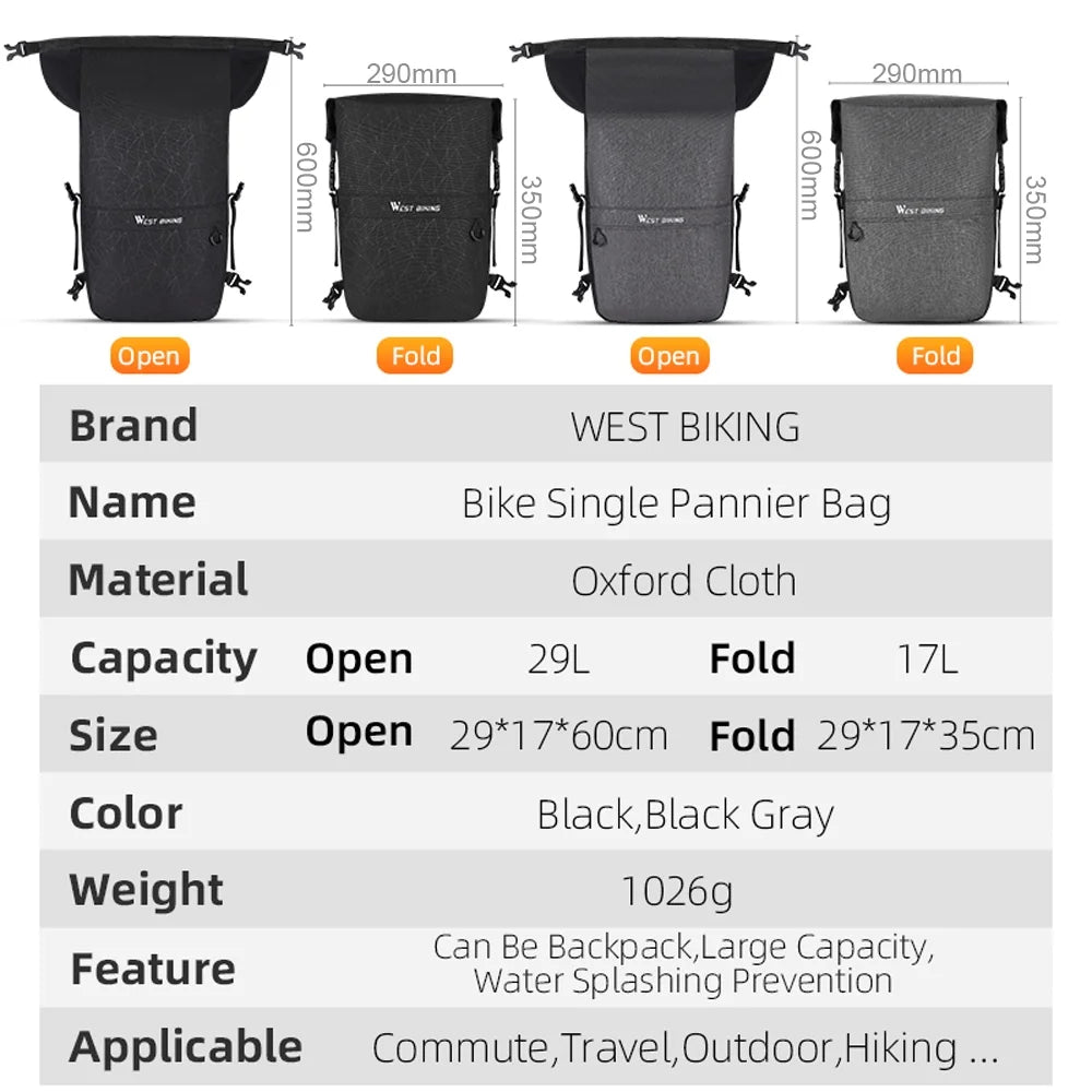 Expandable Bike Rear Storage Bag Backpack Z4744