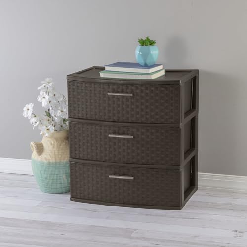 Espresso 3 Drawer Plastic Weave Storage Tower R5841