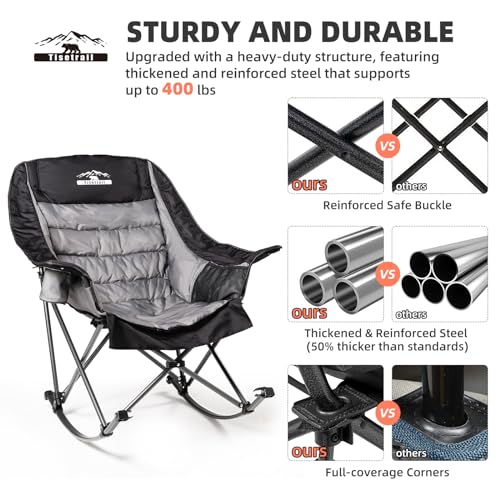 Oversized Padded Camping Chair with Cup Holder, Blue & Gray Q338354