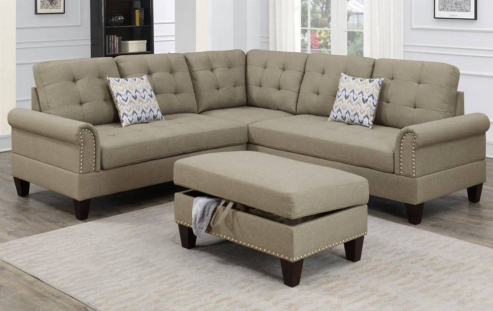Beige Fabric Sectional Sofa with Ottoman X133364