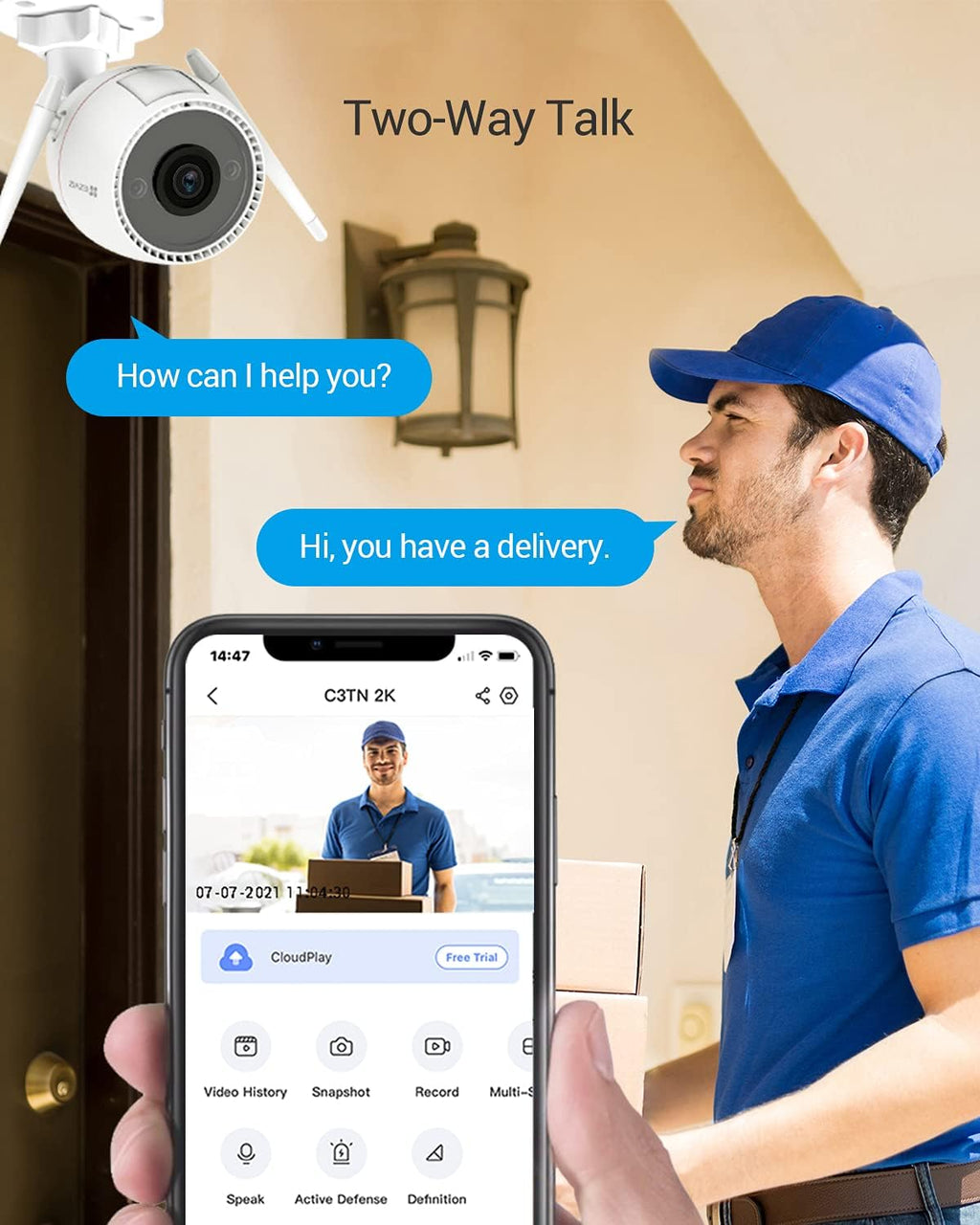 2K WiFi Security Camera with Color Night Vision and IP67 Waterproof U1121
