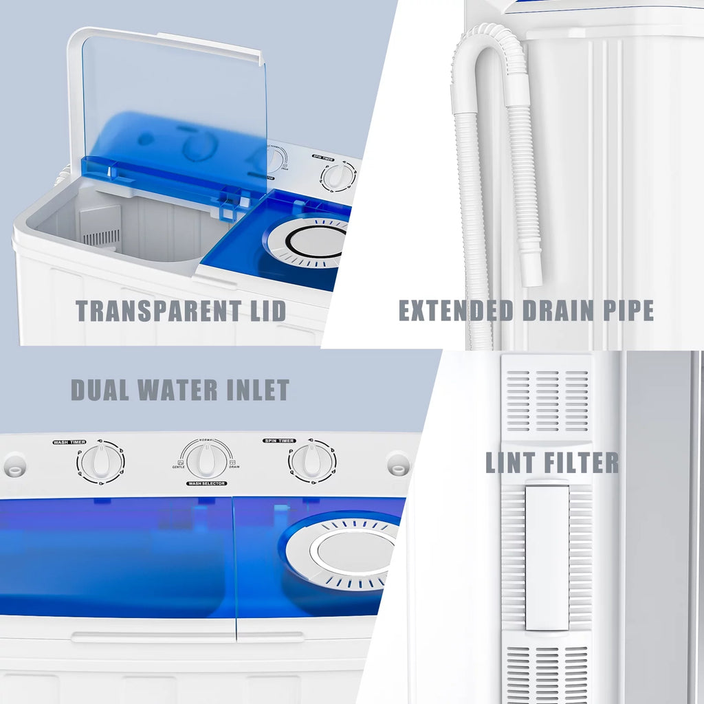 Portable 28lbs Twin Tub Washer Spinner Combo with Drain Pump X2816