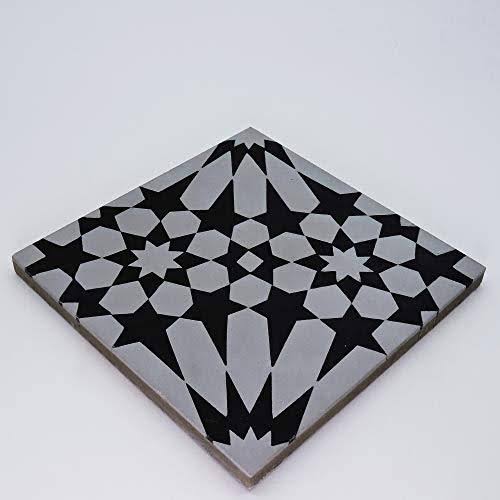 8x8 Handmade Cement Grey Black Tile R21581