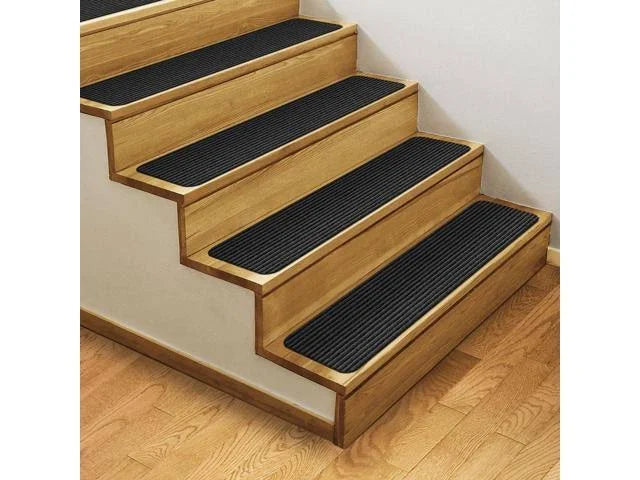 Set of 15 Skid-Resistant Double-Ribbed Carpet Stair Treads Smokey Black 8 in. x 27 in. K16601