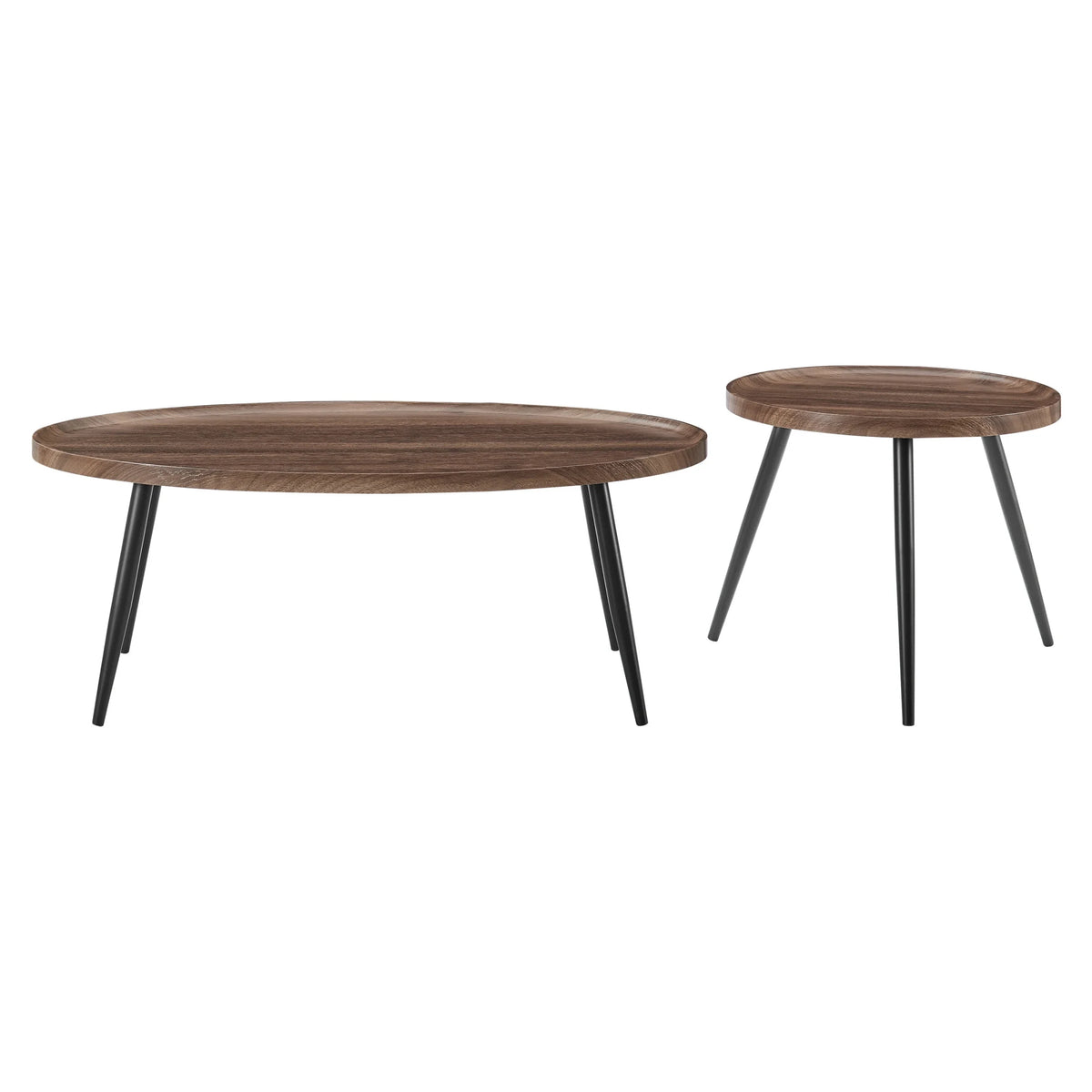 2 Piece Walnut Coffee Table Set with Black Metal Legs G580828