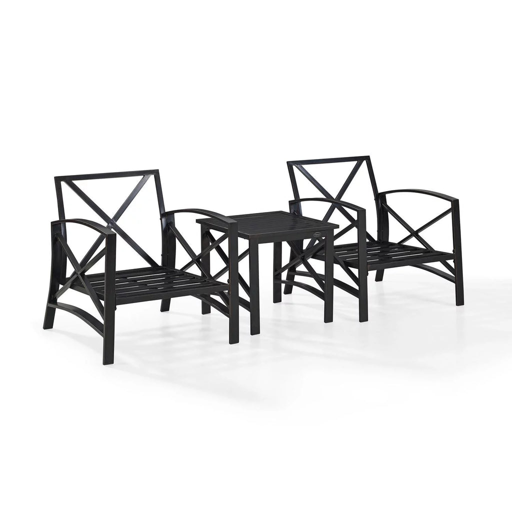 3Pc Outdoor Metal Armchair Set with Side Table M389