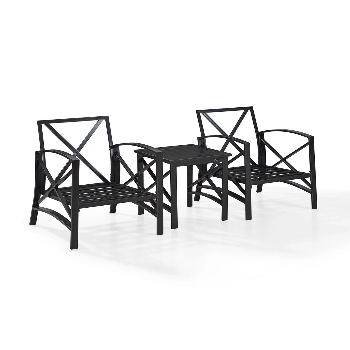 3Pc Outdoor Metal Armchair Set with Side Table M389