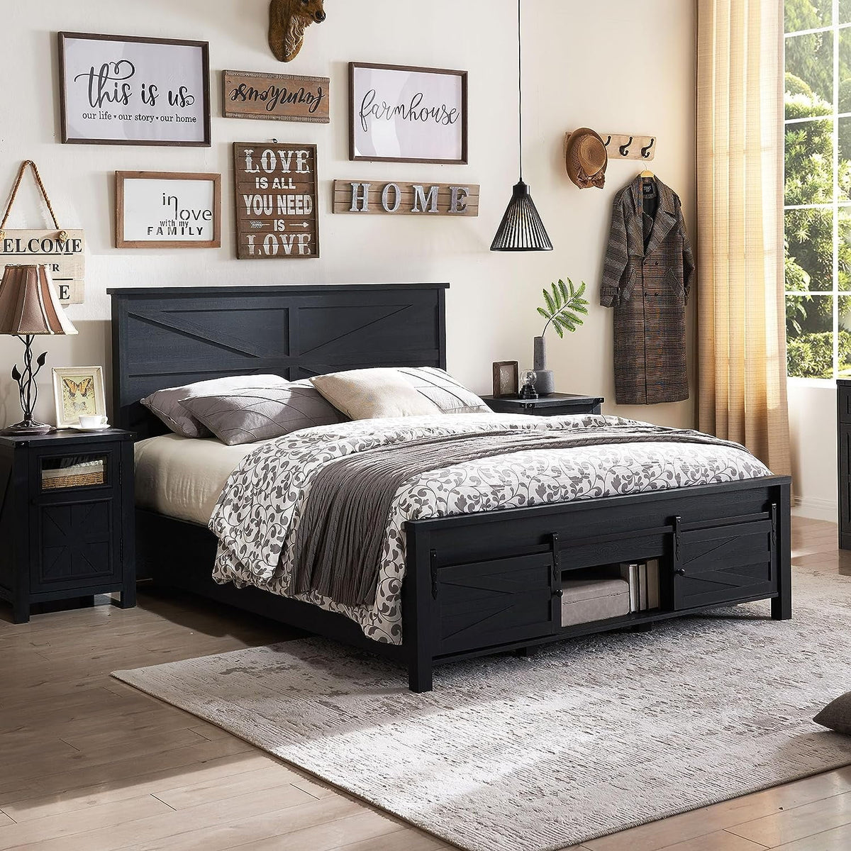King Bed Frame with Headboard and Storage Cabinets S66187