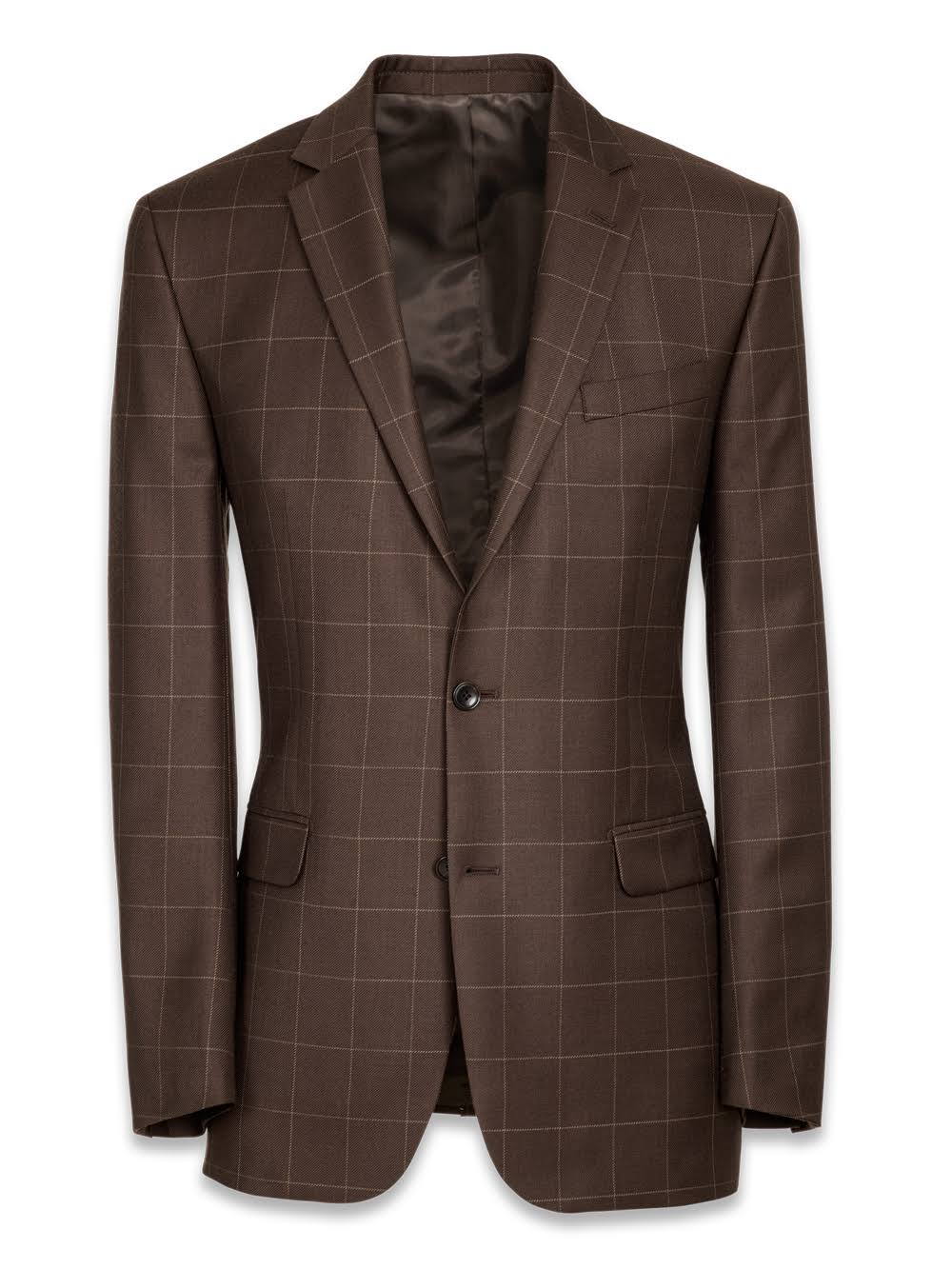 Tailored Fit Solid Brown Windowpane Wool Suit I9602