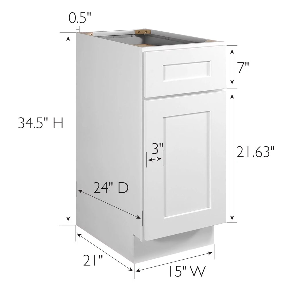 White Shaker Base Kitchen Cabinet 15x34.5x24 C194
