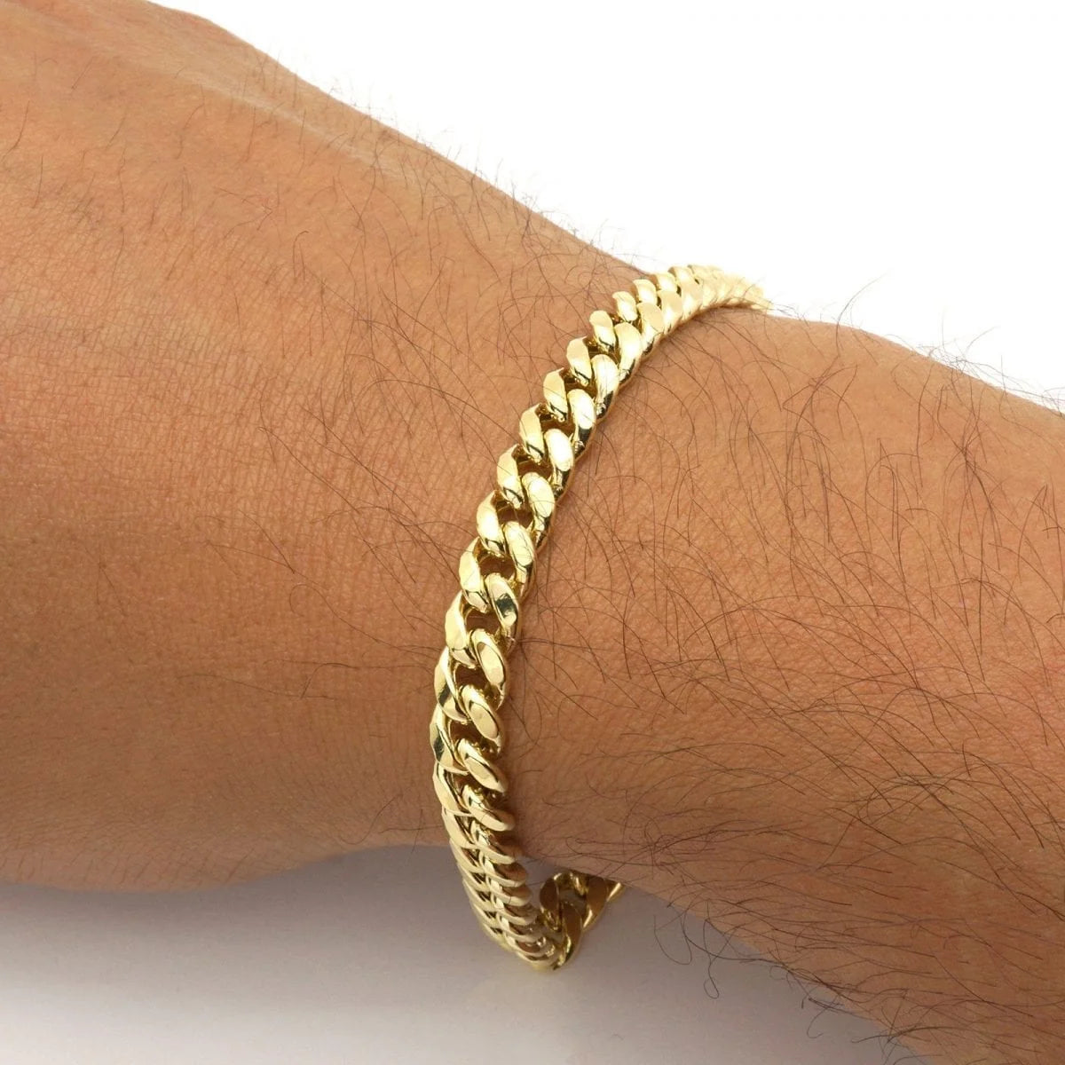 14K Yellow Gold 7MM Hollow Miami Cuban Curb Link Bracelet Chain 8.5" D798900