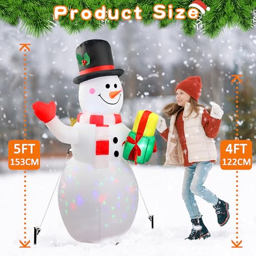 360° Rotating LED Lights 5ft Inflatable Snowman K6132