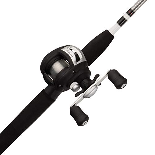 Medium 6' Low Profile Fishing Rod and Bait Cast Reel Combo (2 Piece), Black, White E311