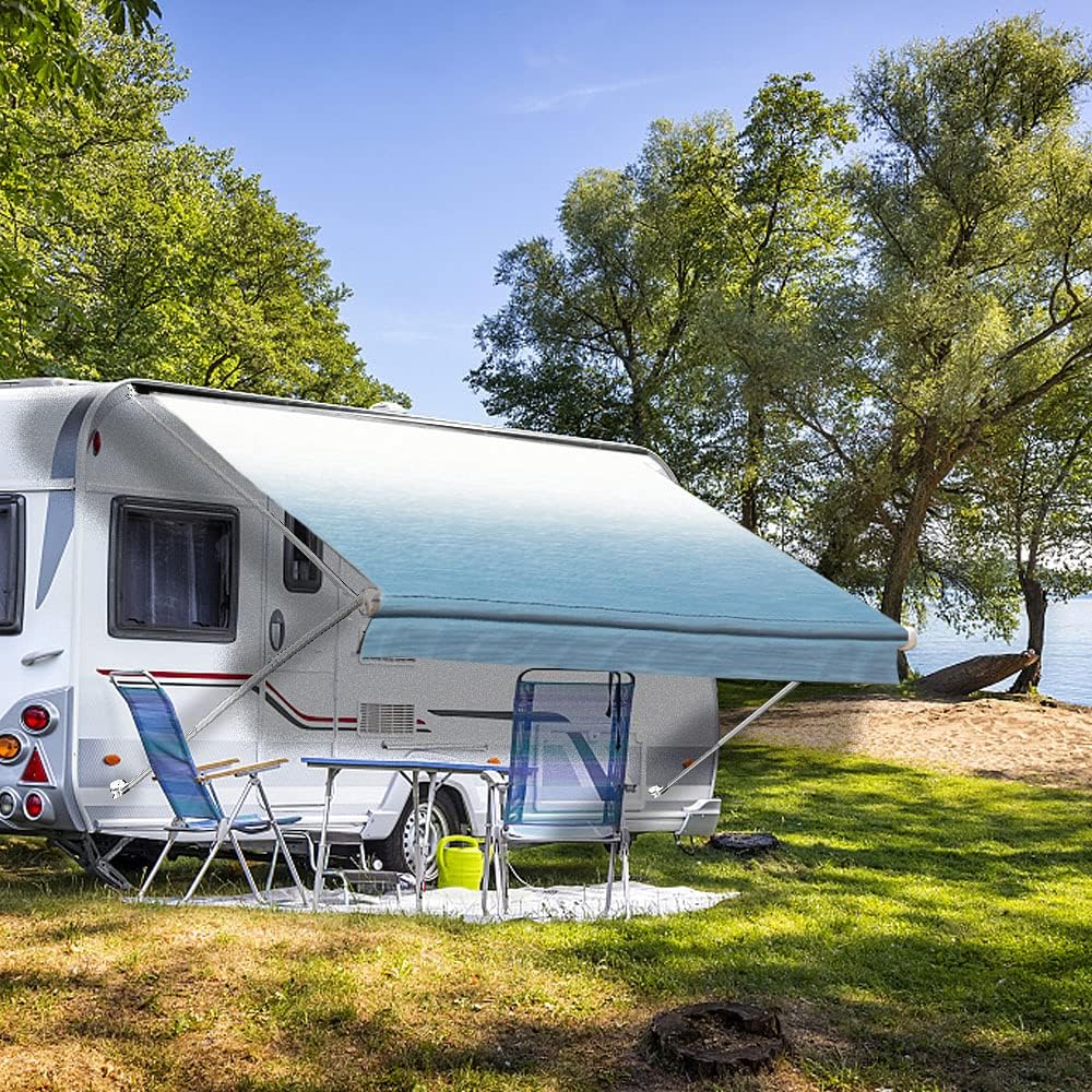19' Ocean Blue Vinyl RV Awning Fabric Replacement Q462