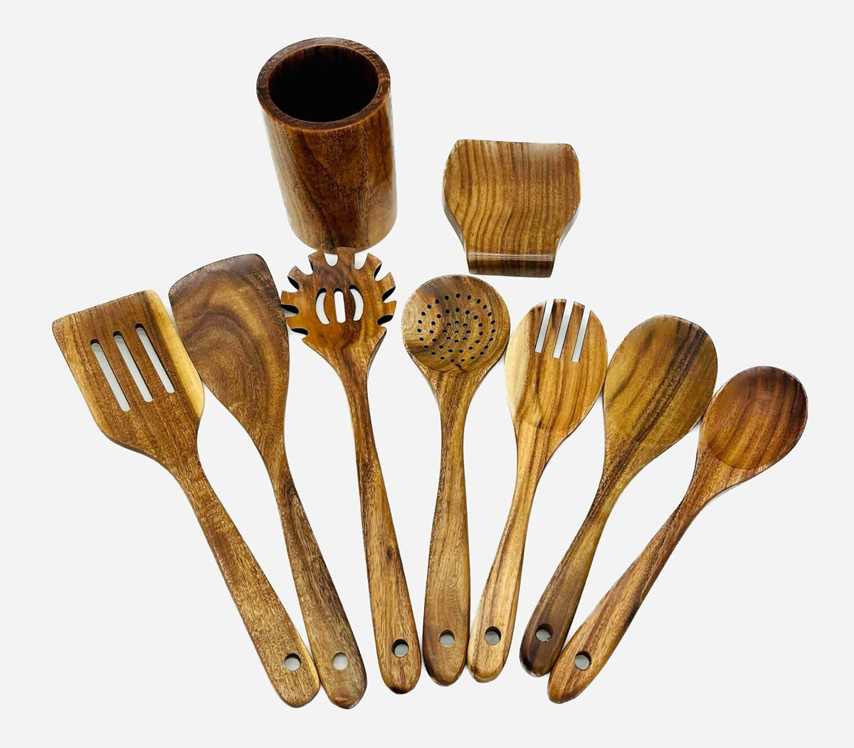 9 Pcs Natural Teak Wooden Cooking Spoons with Nonstick Spatula Set W554